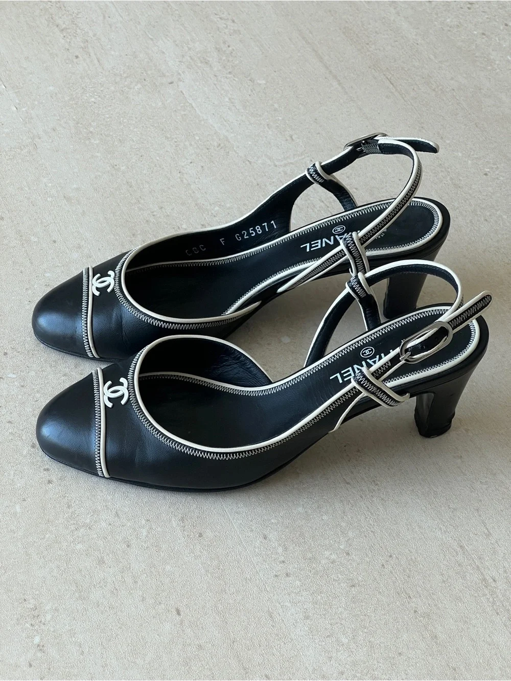 CHANEL Vintage Black & White Slingback Heels